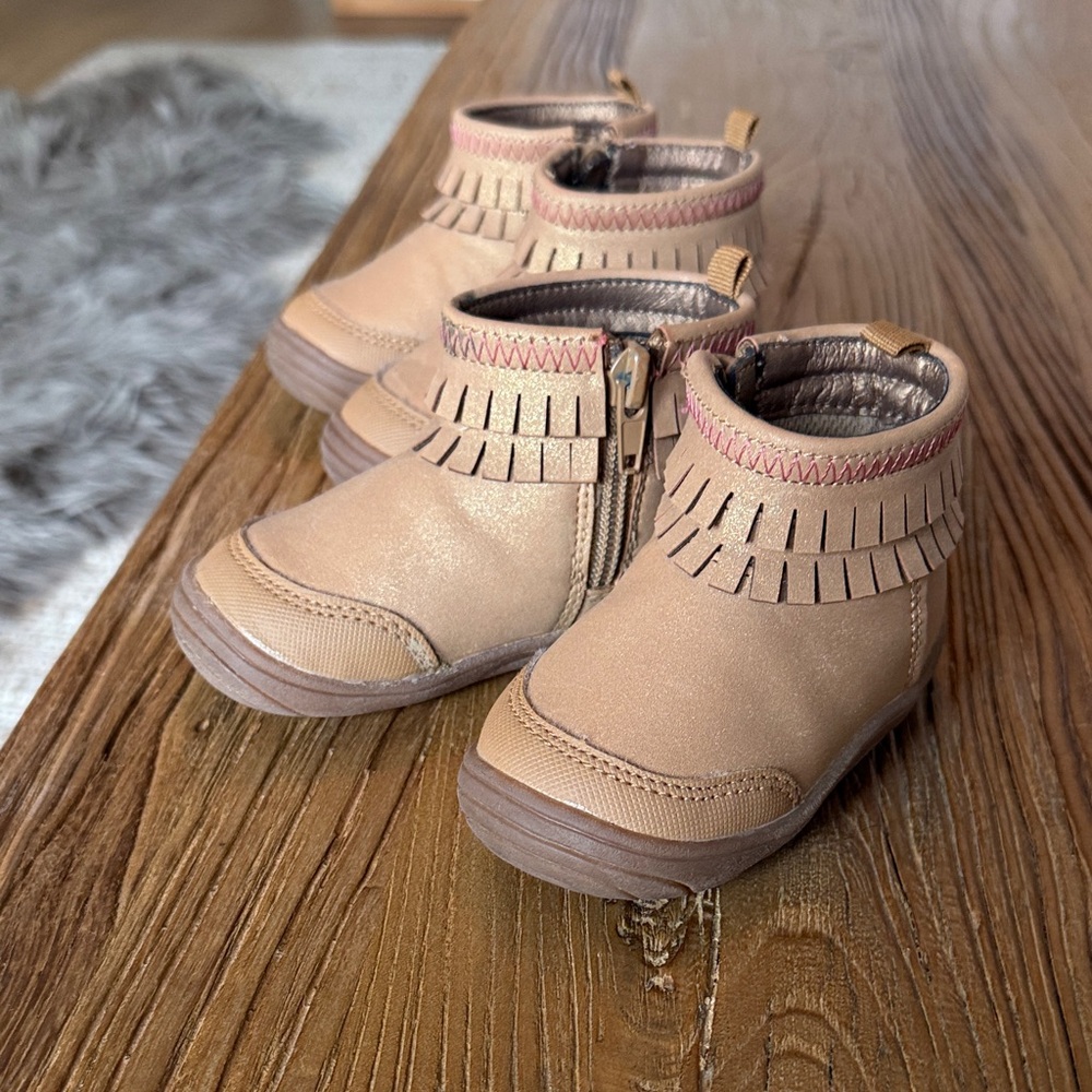 Girls' Tan Fringe Ankle Boots - Kids Shoes